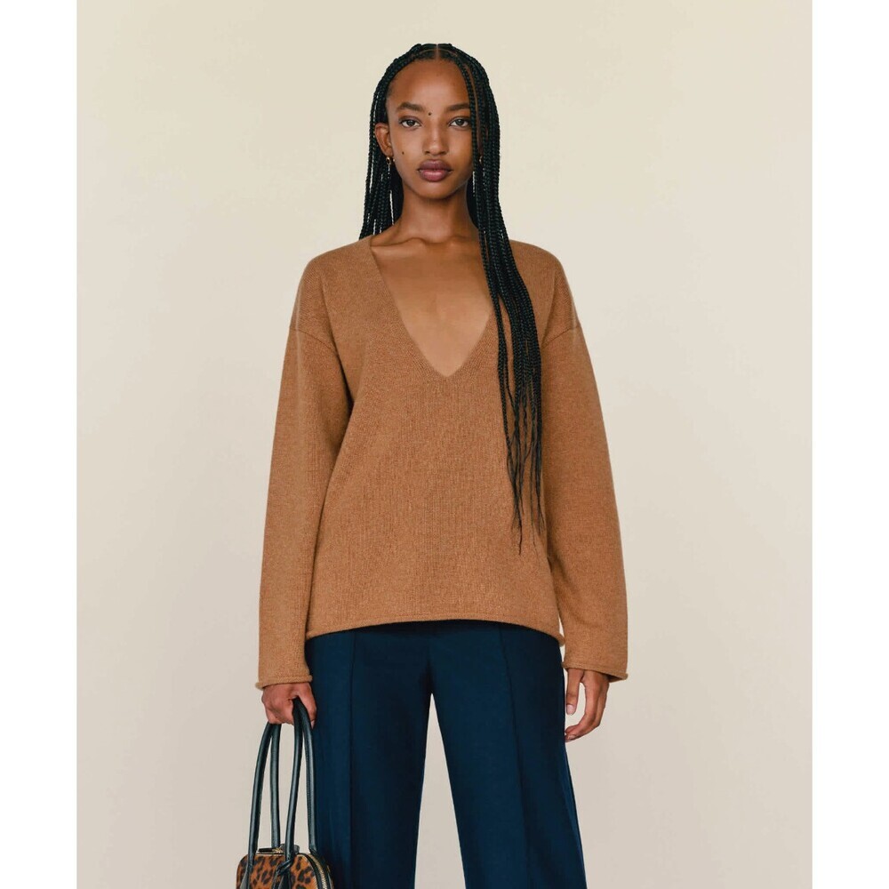 Reformation Juno Cashmere Oversized Sweater in Gossamer Brown Size XS Deep V